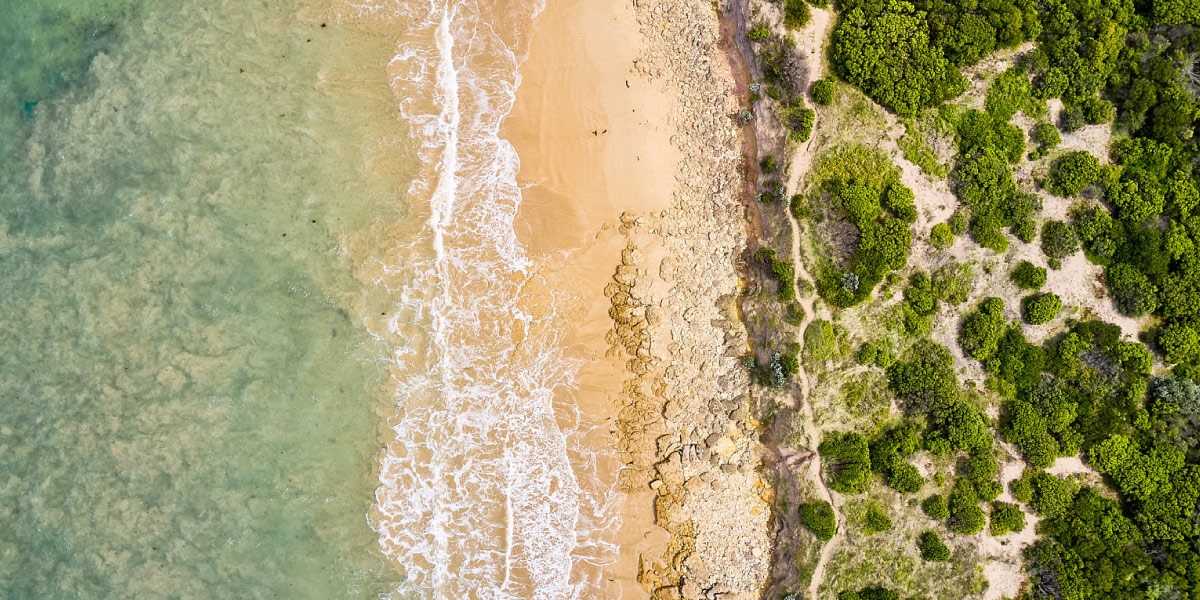 Aerial images of the Great Ocean Road parks, beach and water.